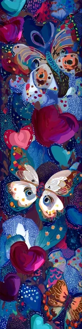 Free butterfly bookmarks of a butterfly with hearts in blue theme